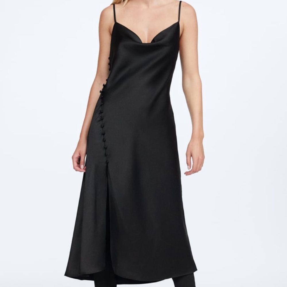 Zara Black Satin Lingerie Style Dress, S